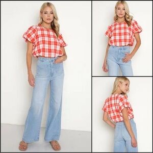 Show Me Your Mumu Highland Crop Top Picnic
Plaid Ballon Hem Red\White Size M